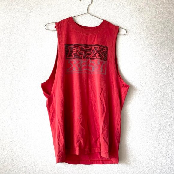 Fox Racing Red Distressed Sleeveless Tank Top Men's Medium - Picture 1 of 5